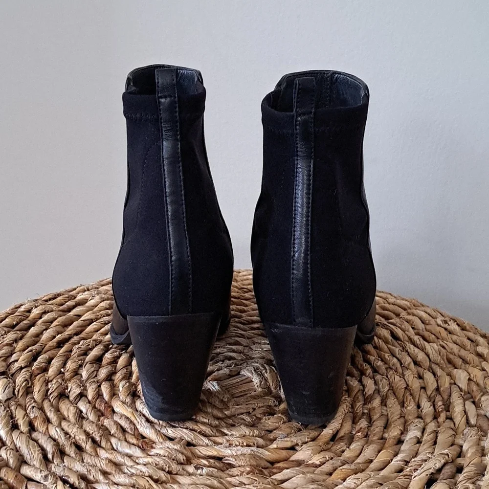 Stuart Weitzman Womens Black Leather Preppy Ankle Booties Stretch Back Panel 6.5